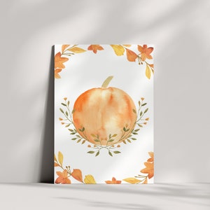 Printable Fall Pumpkin Greeting Card, DIGITAL DOWNLOAD, Halloween Card, Blank Greeting Card, Autumn Card, Fall Leaves Wreath, Teacher Gift image 4