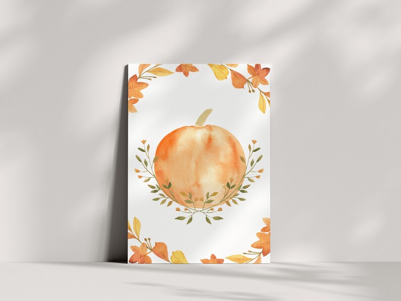 Printable Fall Pumpkin Greeting Card, DIGITAL DOWNLOAD, Halloween Card, Blank Greeting Card, Autumn Card, Fall Leaves Wreath, Teacher Gift image 4