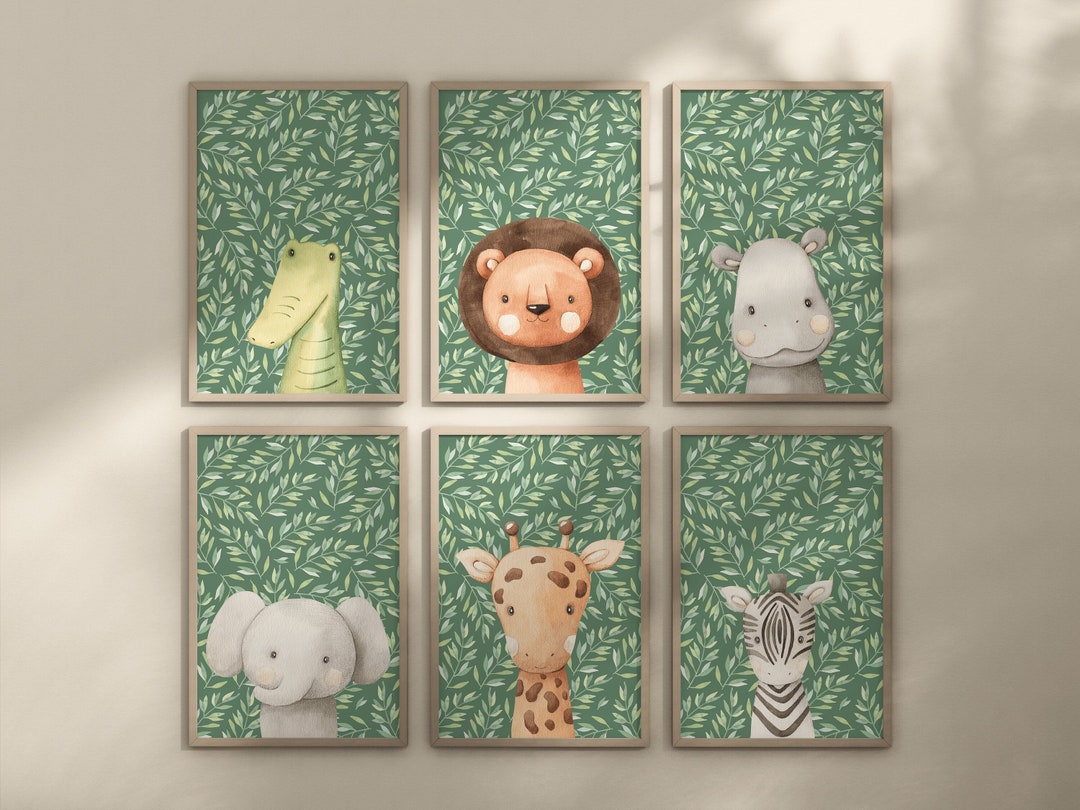 Jungle Animal Prints, Set of 6, Safari Nursery Prints, Set of Baby ...