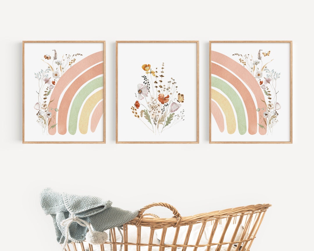 Boho Rainbow Set of 3 Nursery Art Prints, Nursery Decor, Girl ...