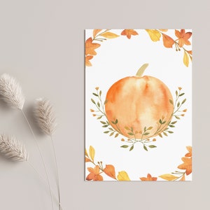 Printable Fall Pumpkin Greeting Card, DIGITAL DOWNLOAD, Halloween Card, Blank Greeting Card, Autumn Card, Fall Leaves Wreath, Teacher Gift image 6