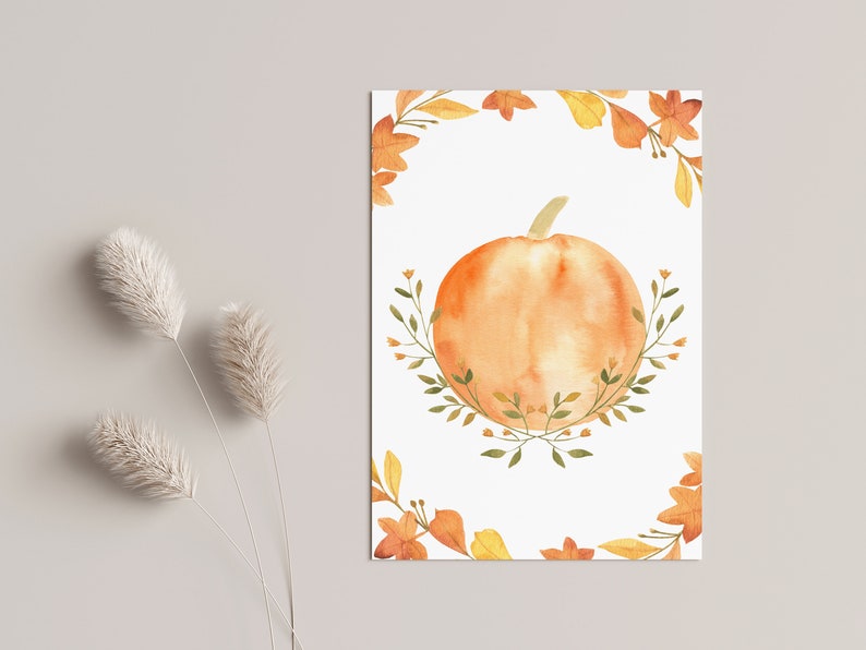 Printable Fall Pumpkin Greeting Card, DIGITAL DOWNLOAD, Halloween Card, Blank Greeting Card, Autumn Card, Fall Leaves Wreath, Teacher Gift image 6