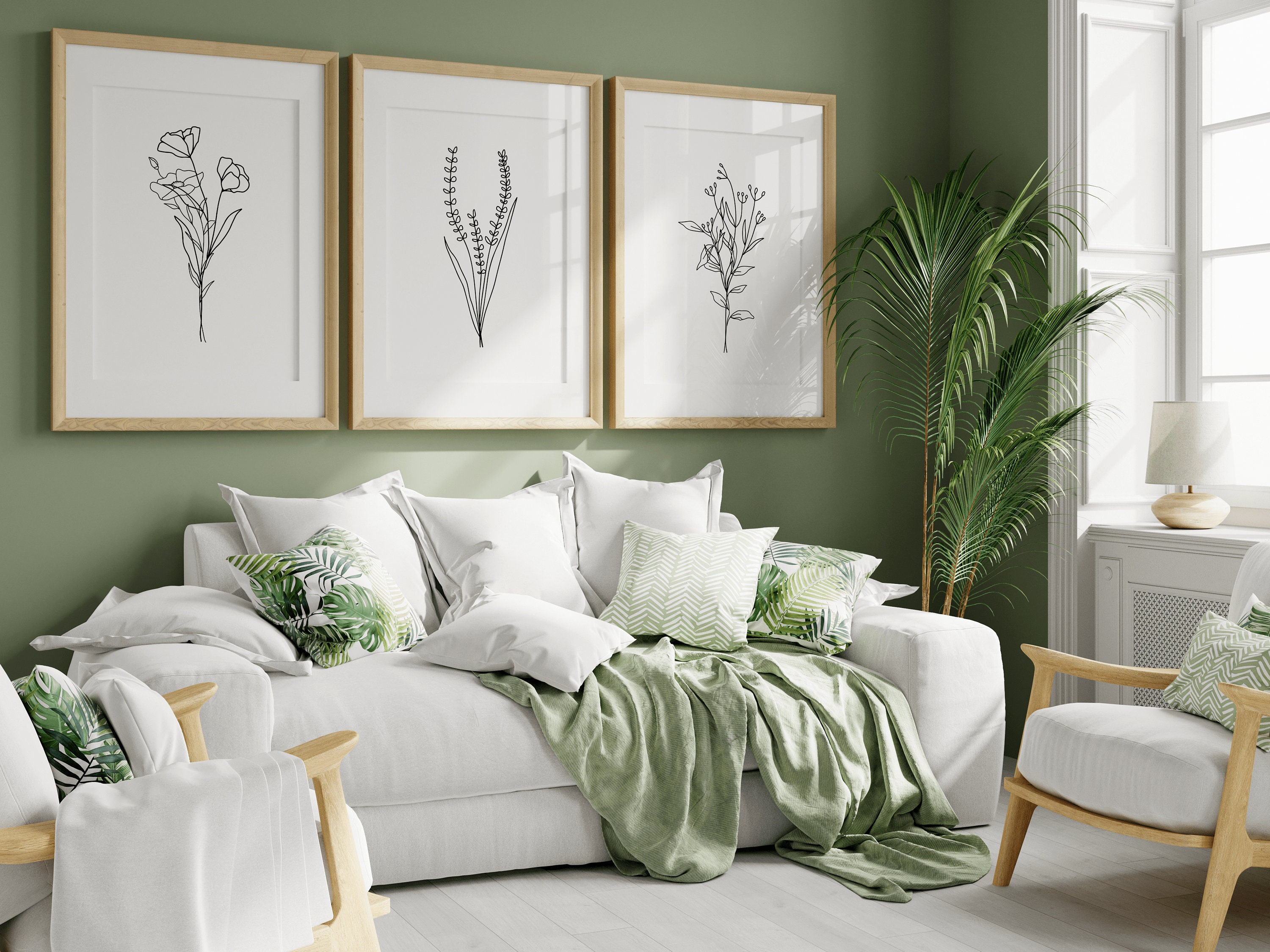 Botanical Print Set of 3, Printable Drawing Prints, Black and White Art ...