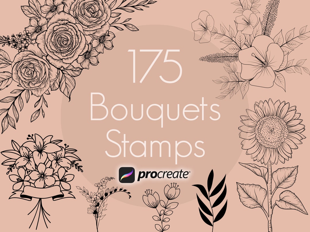 175 Flower Bouquet Procreate Stamps: Botanical Floral Stamps ...
