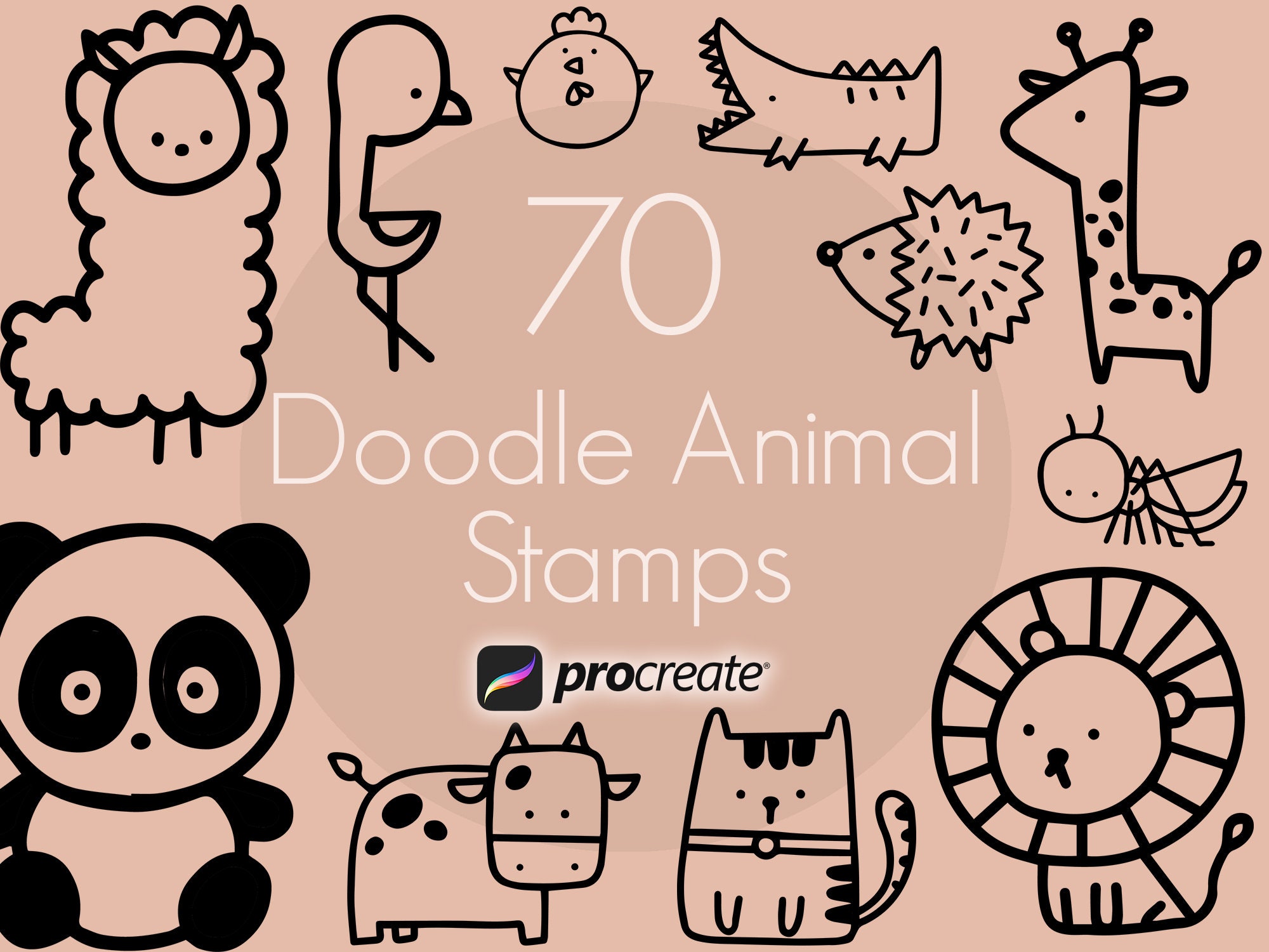 Animal Doodle Procreate Stamps, Procreate Animal Stamps, Cute Animal Procreate, Baby Animal Stamps, Procreate Doodle Stamps, Animal Stamps