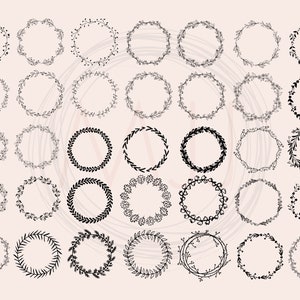 K&ouml;nnte beinhalten: Ein Set mit 40 schwarzen und wei&szlig;en floralen Kr&auml;nzen. Die Kr&auml;nze sind handgezeichnet und haben eine Vielzahl von verschiedenen Designs. Sie w&auml;ren perfekt, um jedem Projekt einen Hauch von Eleganz zu verleihen.
