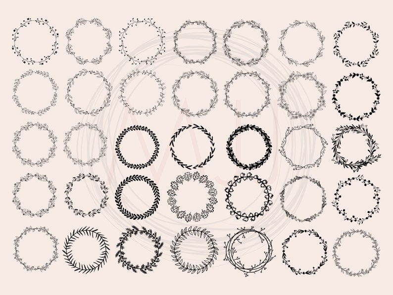 K&ouml;nnte beinhalten: Ein Set mit 40 schwarzen und wei&szlig;en floralen Kr&auml;nzen. Die Kr&auml;nze sind handgezeichnet und haben eine Vielzahl von verschiedenen Designs. Sie w&auml;ren perfekt, um jedem Projekt einen Hauch von Eleganz zu verleihen.