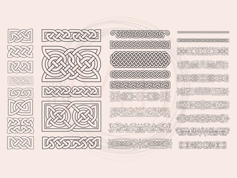 May include: A set of 20 black and white Celtic knot designs. The designs are intricate and detailed, and they would be perfect for use in a variety of crafts, such as scrapbooking, card making, and jewelry making.