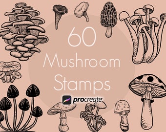 Mushroom Procreate, Mushroom Tattoo, Mushroom Stencil, Fungus Procreate Stamps, Procreate Tattoo Stamps, Procreate Stamp, Procreate Brush