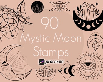 90 Moon Procreate Stamps: Celestial, Mystical, Boho (Digital Download)