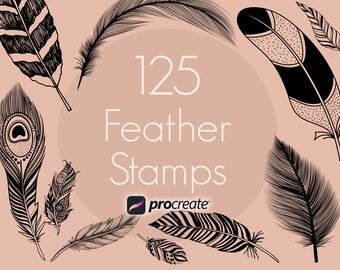 125 Feather Procreate-stempels: tattoo- en boho-penselenset (digitaal bestand)