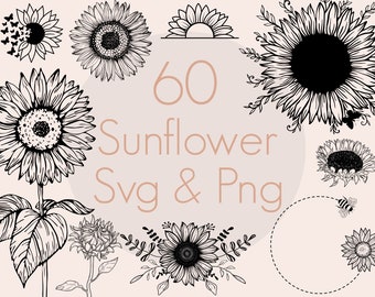 Sonnenblume SVG Bundle: Blumen Clipart, kommerzielle Nutzung (PNG)