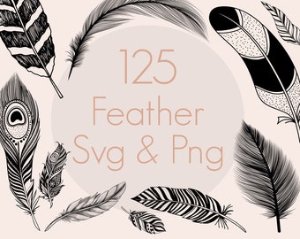 Feather SVG Bundle: 125 Boho Feather Designs (Commercial Use)