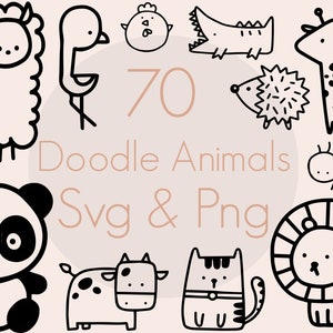 Tier-Doodle-Svg-Bundle, Tier SVG, niedliches Tier SVG, Baby-Tier-Svg, Doodle-Svg, Safari-Tier-Svg, Bauernhof-Tier-Svg, Doodle-Tier-Svg