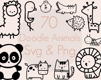 Animal Doodle Svg Bundle, Animal SVG, Cute Animal SVG, Baby Animal Svg, Doodle Svg, Safari Animal Svg, Farm Animal Svg, Doodle Animal Svg