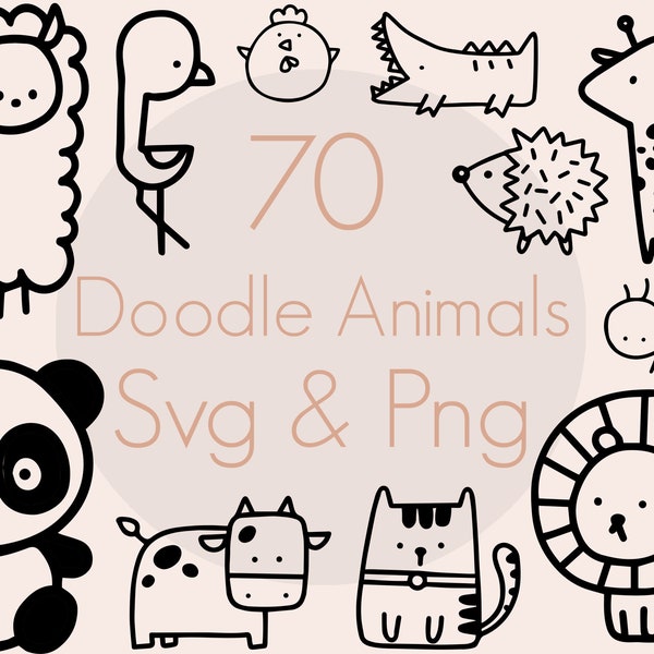 Animal Doodle Svg Bundle, Animal SVG, Cute Animal SVG, Baby Animal Svg, Doodle Svg, Safari Animal Svg, Farm Animal Svg, Doodle Animal Svg