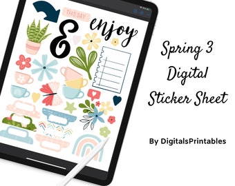 Spring digital sticker sheet 3 | digital planner stickers, scrapbook stickers, journal stickers