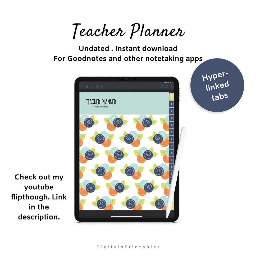 Digital Teacher Planner Bright Floral Vertical Digital Etsy