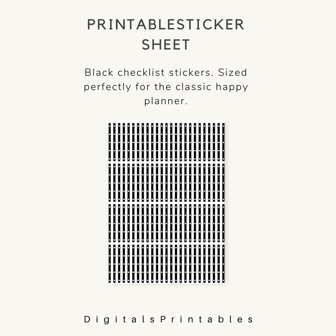 Printable Black Checklist Sticker Sheet Classic Happy Etsy