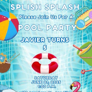 Pool Party Invitation, Splish Splash Invitation, Editable Printable