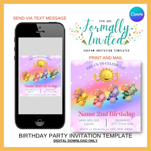 Cloud Babies Birthday Party Invitation, Kids Birthday Invitation, Editable Invitation Template, Instant Download, Printable Invitation