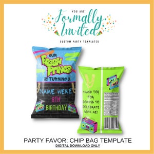 Fresh Prince Birthday Party Favor, Custom Chip Bags, Chip Bag Labels, Instant Download, Printable