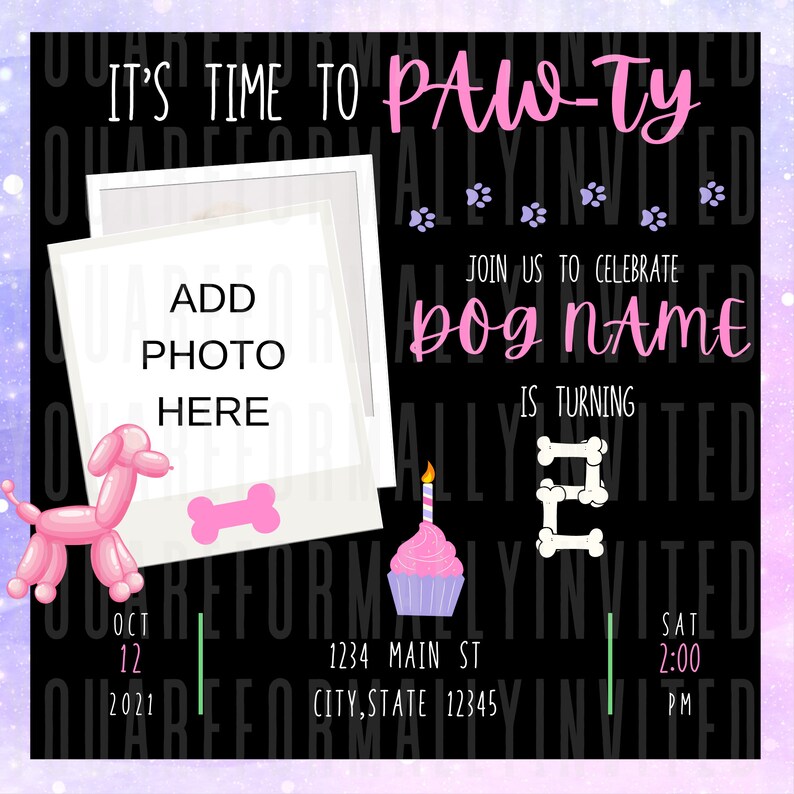 Dog Birthday Party Invitation, Puppy Birthday Invitation, Editable