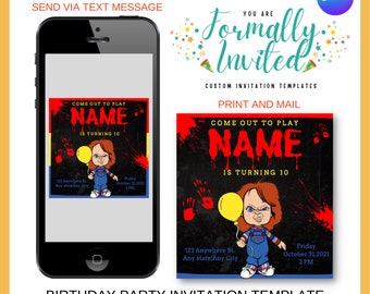 Chucky Childsplay Birthday Party Invitation, Kids Birthday Invitation, Editable Invitation Template, Instant Download, Printable Invitation