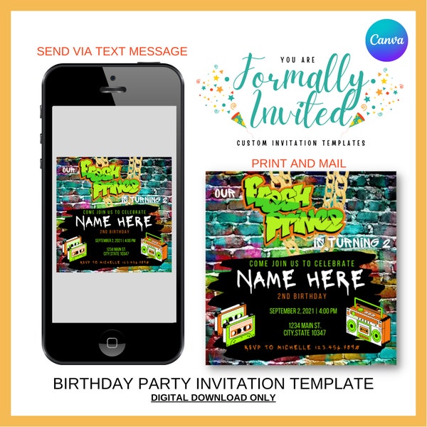 Fresh Prince Birthday Party Invitation, Kids Birthday Invitation, Editable Invitation Template, Instant Download, Printable Invitation