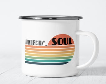 Camp Mug Personalizable gift, Camp Coffee Cup gift, Valentines Day camp gift Highlighted with Adventure... is in my Soul, by Solace Outdoor