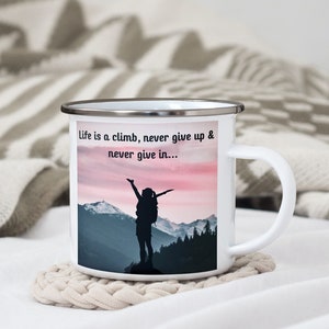 Personalized Gift for her Emotional Support & Encouragement &quot; never give up&quot; camp mug gift for graduation, coffee cup for friend