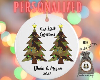 Camo Our First Christmas Personalized Ornament, Custom Camouflage Christmas Tree Gift, Couple Camo Outdoorsy Family Hunter Military Veteran