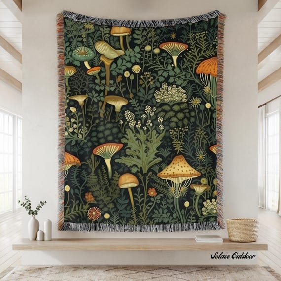 Mushroom Woven Blanket Moss Blanket Mushling Throw Blankets Fungi Mushroom Tapestry Wall Decor Cottagecore Decor