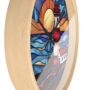 Lighthouse Gifts Stained Glass Lighthouse Round Wall Clock Coastal Decor Home Decor Lighthouse Wall Art Custom Clock with numbers or lines image 4
