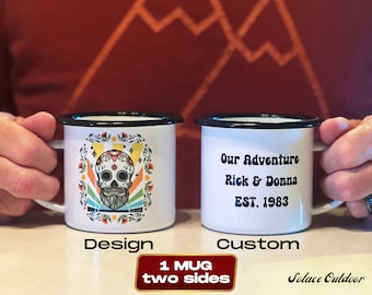 Beard Sugar Skull Custom enamel Mug Halloween Sugar Skull campfire mug gift for Dad Day of the Dead Sugar Skulls Dia De Los Muertos gifts