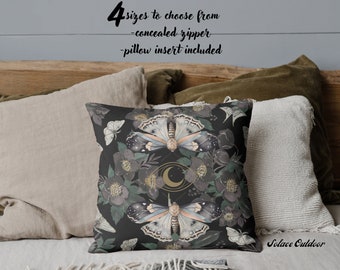 Lunar Moth Pillow - Whimsigoth Decor - Dark Cottagecore Throw Pillow for your home Decor - Night Sky Celestial  Bedroom & Cozy Reading Nook