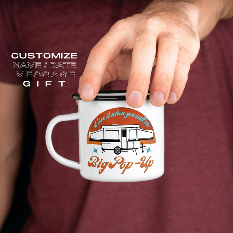 Custom Pop Up Camp Mug Personalize BIG POP-UP Camper Mug, Custom Camp Mug gift for him & her, Pop-Up Camper gift mugs, Custom Couple Present image 4