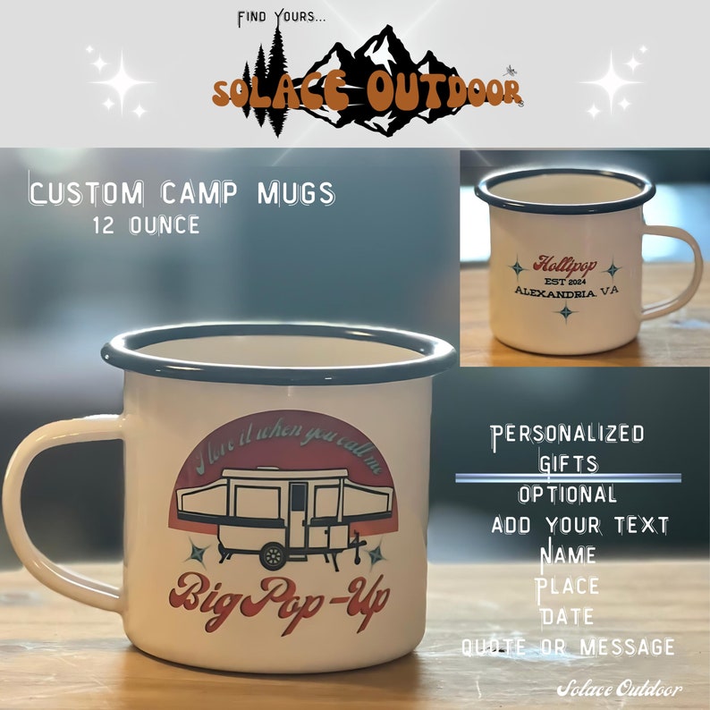 Custom Pop Up Camp Mug Personalize BIG POP-UP Camper Mug, Custom Camp Mug gift for him & her, Pop-Up Camper gift mugs, Custom Couple Present image 2
