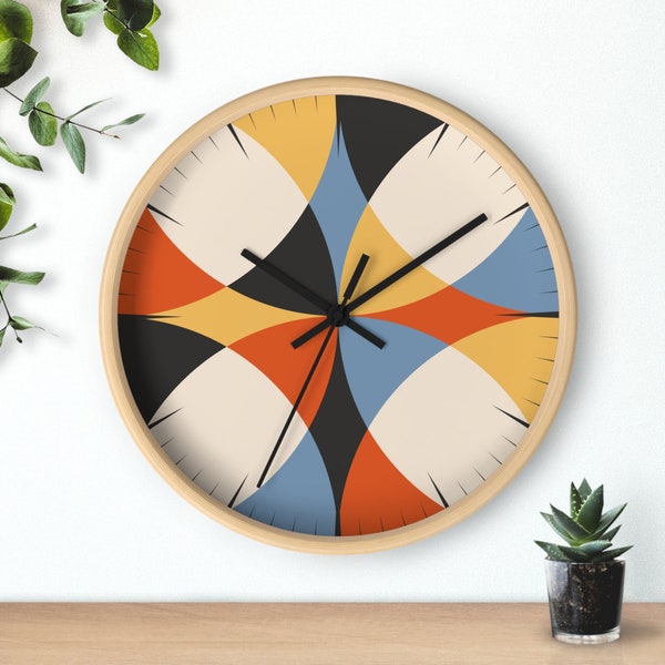 Scandinavian Wall Clock Orange colors Retro Unique Wall Clock Geometric Custom Wall Clock Nordic Wall Clock Kitchen Wall Clock