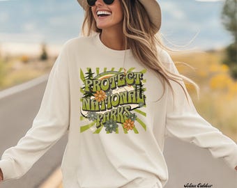 Camiseta de manga larga retro de Parques Nacionales: Camiseta Protejamos Nuestros Parques