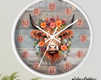 Reloj de pared decorativo de vaca de las Tierras Altas, reloj decorativo de regalo de vaca de las Tierras Altas, decoración de pared de vaca, vacas regaladas, decoración floral de vaca de las Tierras Altas, mamá vaca