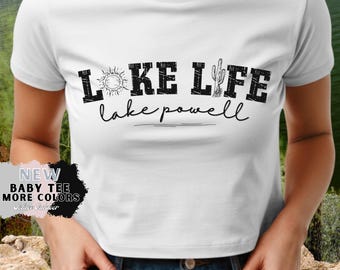Lake Life Lake Powell Baby Tee, Custom Womens Lake Powell Shirt, Arizona Saguaro Cactus & Sunshine Cropped T-shirt, Vacay Half top for her