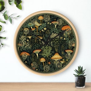 Mushroom Wall Clock, Kitchen Wall Clock Floral Cottagecore Decor, Cottagecore Kitchen Wall Clock, Mushroom Decor, Gift for New Home gifts