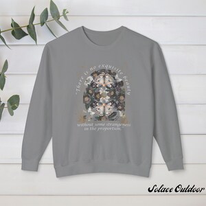 Lunar Moth Gothic Sweatshirt, Edgar Allan Poe Quote shirt, Book lover Floral Design, Literary Grunge College Crewneck, Bookish gift for her image 6