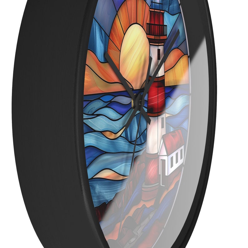 Lighthouse Gifts Stained Glass Lighthouse Round Wall Clock Coastal Decor Home Decor Lighthouse Wall Art Custom Clock with numbers or lines image 8