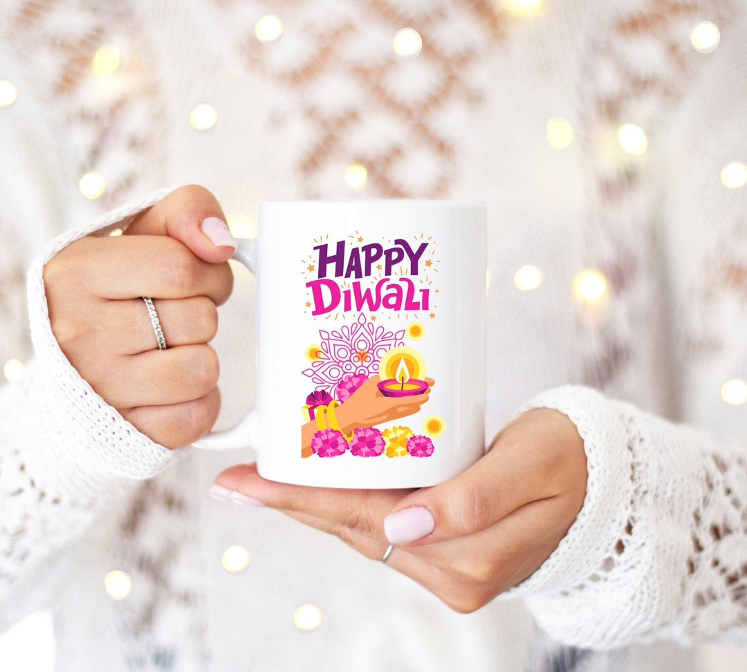 Diwali Mug Happy Diwali Hindi Coffee Cup Indian Tradition Etsy
