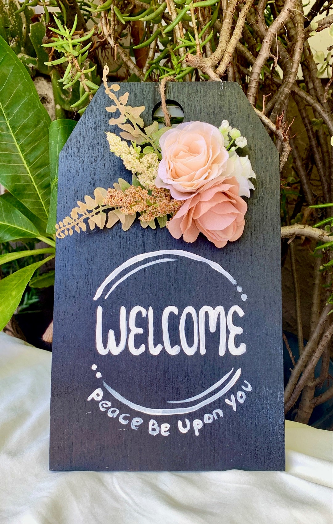 WELCOME Peace Be Upon You Front Door Sign / Handpainted Sign/ - Etsy