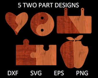 Pacchetto da 5 pezzi, design in due parti per tagliere/tagliere per salumi/tagliere per formaggi, file DXF, SVG per taglio laser/router CNC.