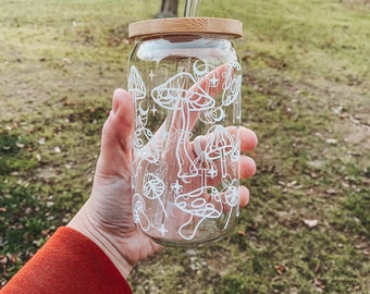 Mushroom Iced Coffee Glass Cup, Aesthetic Iced Coffee Glass, Mushroom Glass Can, Soda Can Glass Cup, Beer Can Glass