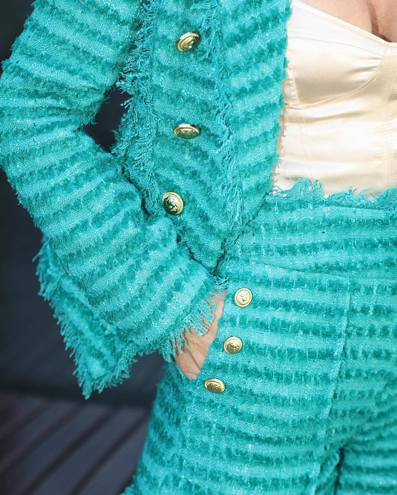 Green Tweed Matching Blazer and Shorts Set Etsy